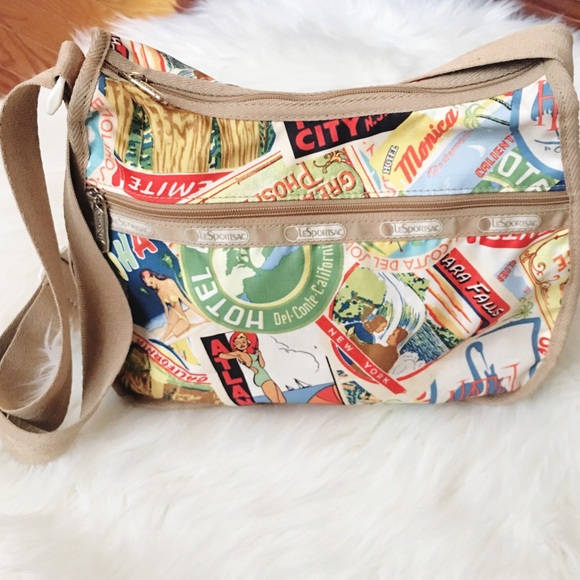 Lesportsac Handbags - Lesportsac Wanderlust Vtg Travel Sticker Crossbody